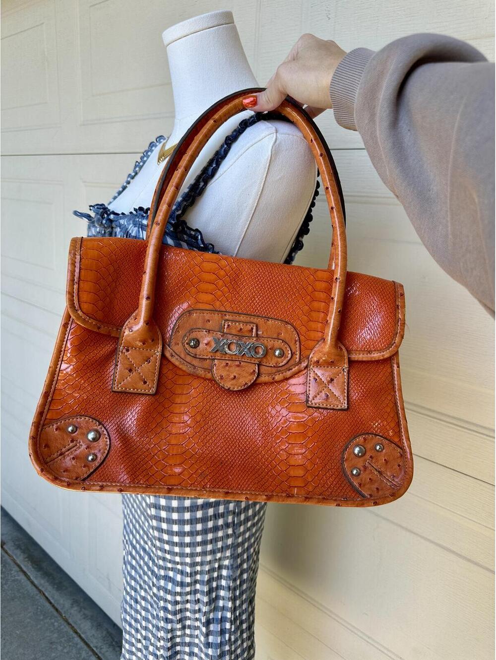 Y2K XOXO Orange Faux Snakeskin Handbag Mallcore
